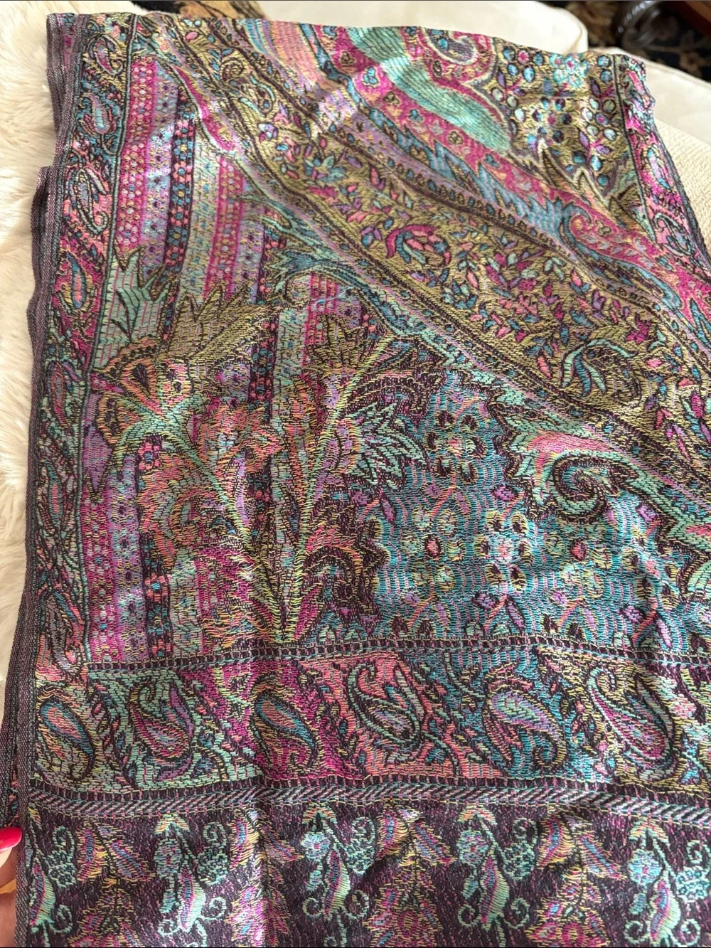 Multicolor Paisley Woven Scarf - Pink, Teal & Gold
